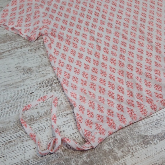 Patterned Tie Waist Linen Short Sleeve Blouse T Shirt Top - Picture 7 of 8